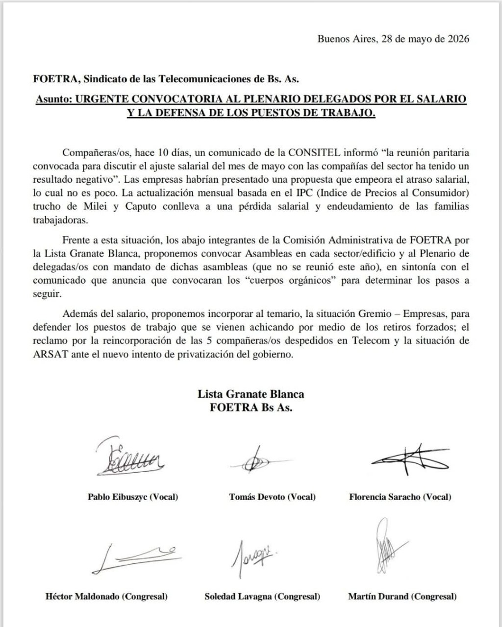 Trabajadores de FOETRA piden asambleas por salarios y puestos de&nbsp;trabajo